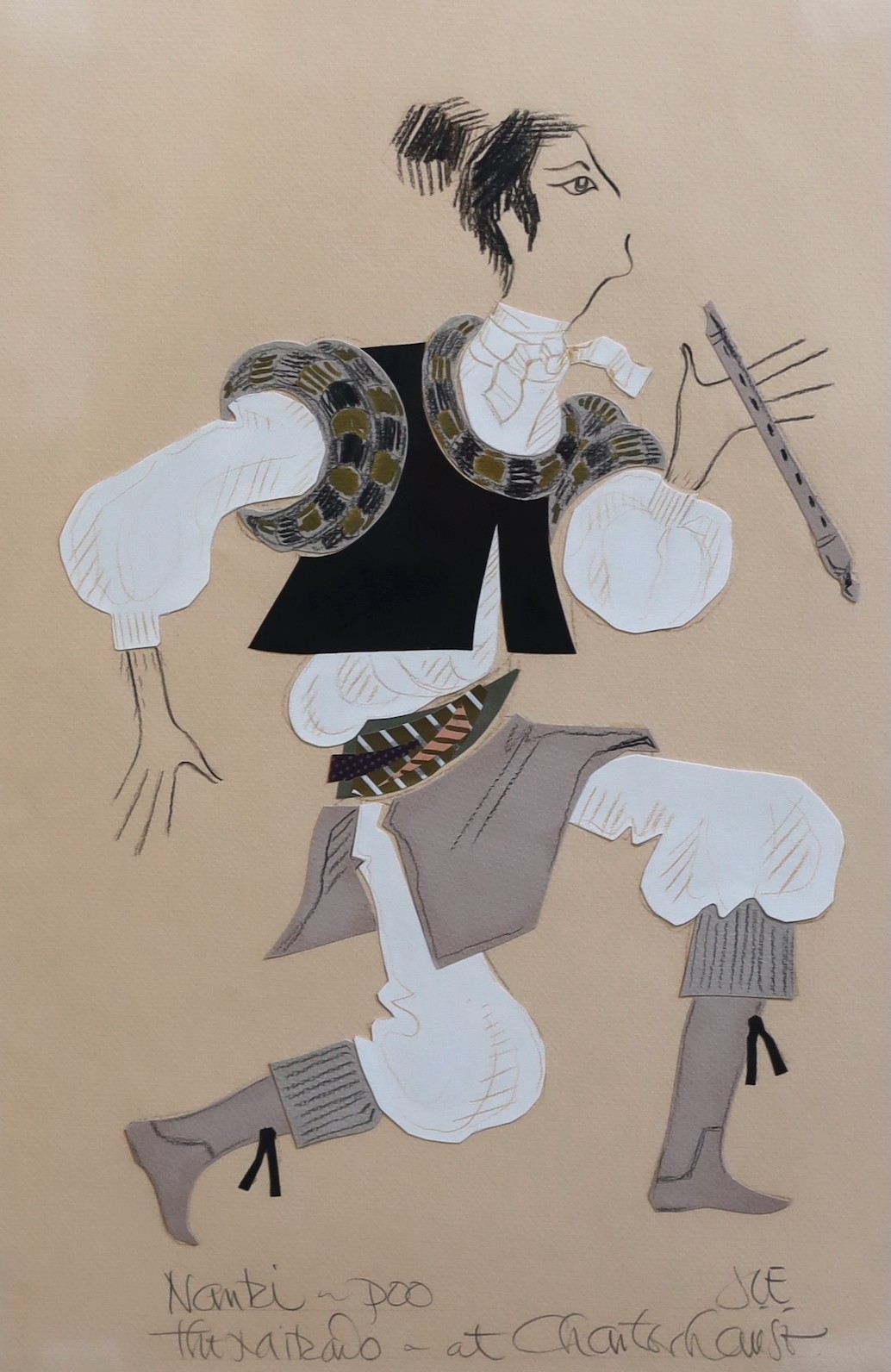 Joyce Conwy Evans, 'Nanki- poo, The Mikado at Charterhouse', conté crayon and collage, 48 x 32cm